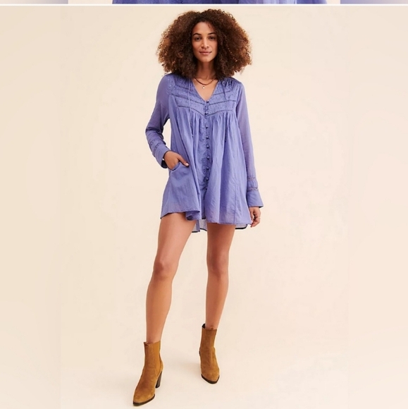 Free People Haddie Solid Mini Dress Periwinkle Blue - Picture 1 of 9